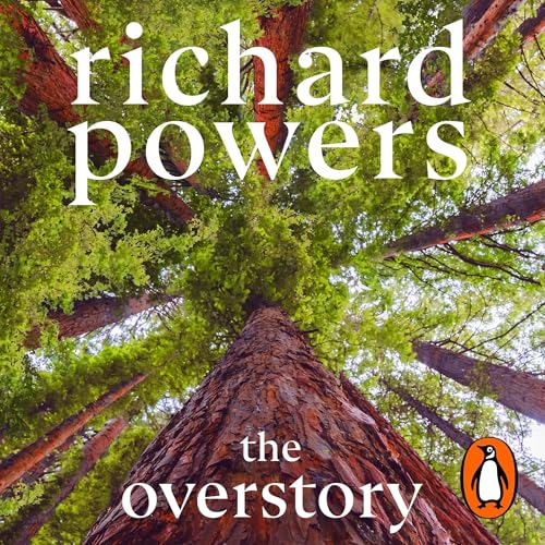 The audiobook cover of The Overstory, which is a photo of a tree covered in leaves