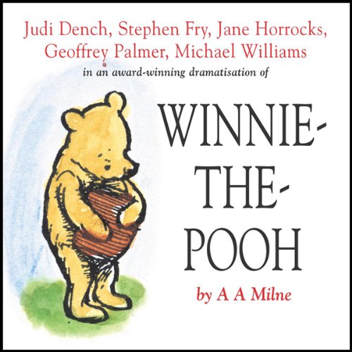 The audiobook artwork for Winnie the Pooh The audiobook artwork for Winnie the Pooh featuring the bear front and centre holding a jar of honey.