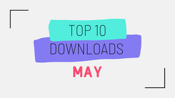 Top 10 Downloads May 2026 Title image on a grey background with letters in green, blue and pink. Text reads Top 10 Downloads May