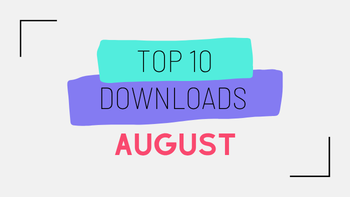 Top 10 Downloads August 2026 Title image on a grey background with letters in green, blue and pink. Text reads Top 10 Downloads August