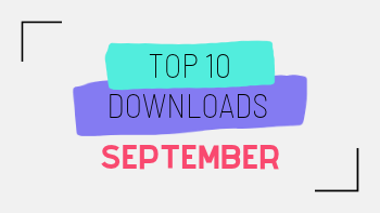 Top 10 Downloads September 2026 Title image on a grey background with letters in green, blue and pink. Text reads Top 10 Downloads September