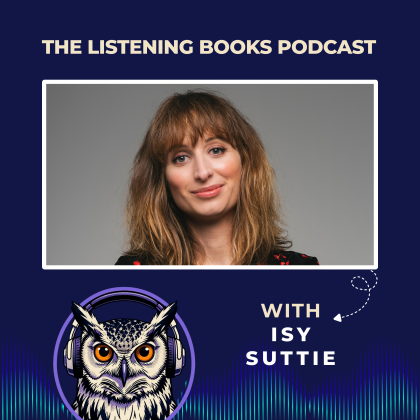 Photo of Isy Suttie on a purple and blue background. Text reads The Listening Books Podcast.
